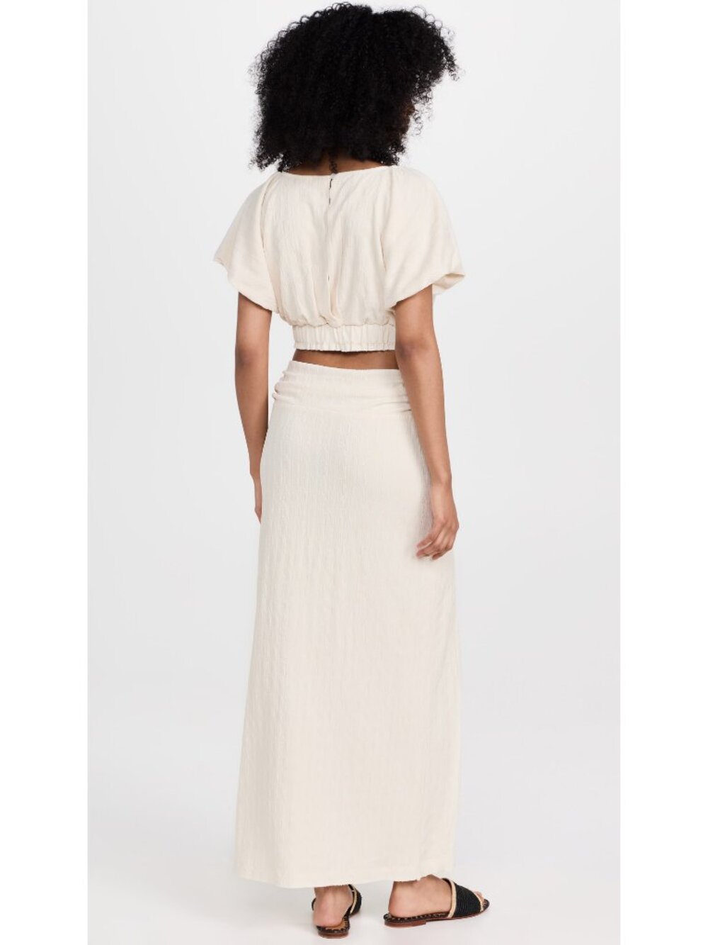 Free People Tovah Textured Plaid Slit Maxi Skirt Tofu Cream Size Large NWT - Picture 5 of 14
